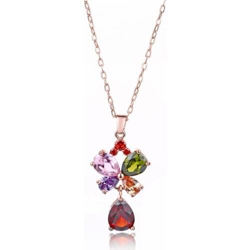 YJGS New Flower Shape Long Chain Pendant Necklaces AAA Color Zircon Necklace Women Wedding Engagement Charm Necklaces Jewelry