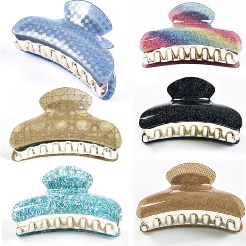 Come Shine Casual Glitter Acrylic Plaid Hair Accessories for Women Hair Claw Clip Crab Shiny Hair Curler Hairpins 2021