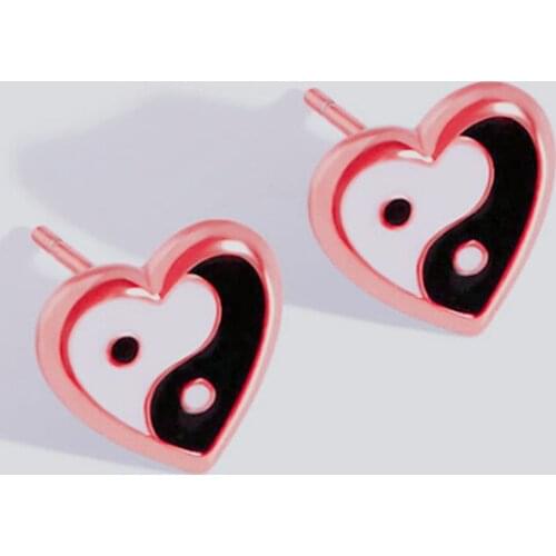Unique Design Rose Gold Color Heart Shape Stud Earrings Eight Trigrams of Taiji Earrings for Women Jewelry Fashion Earrings