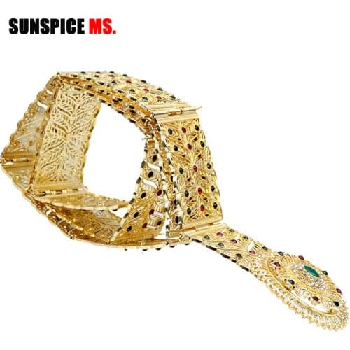 SUNSPICE-MS Colorful Rhinestone Metal Wedding Caftan Waist Belt Morocco Women Waistband Adjsut Length Gold Color Dress Jewelry