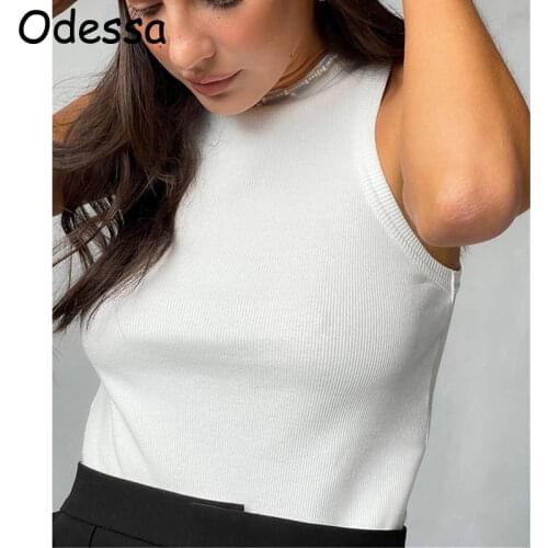Odessa Women Casual Tank Top Green Summer Knit Ribbed O Neck Sleeveless Skinny Sports Vests Sexy Y2K Basic Black White Blue Tops