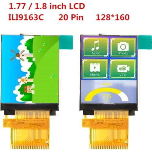 1.77/1.8 inch 20PIN TFT LCD Color Display Screen ILI9163 20 Pins 8Bit Parallel Interface 128(RGB)*160 Wide Viewing