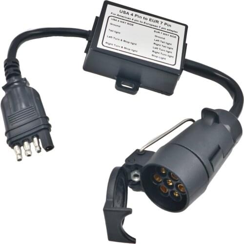 1pc Vehicle USA 4-Pin Flat Plug To European7-Pin Connector 4 To 7 Trailer Light Converter Adapter Exterior Accessories