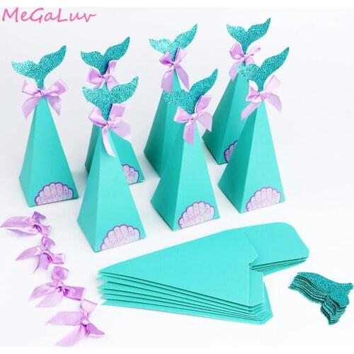 10pcs/set Little Mermaid Paper Cookie Bags Gift Boxes Bags Girls Kids Favors Birthday Party Supplies Baby Shower Weddin Decor