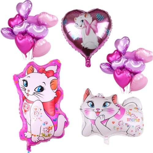 5Pcs Marie Cat Balloons Girls Birthday Party Baby Shower Decoration Cat Balloon Aluminum Foil Balloons Kids Toys Supplies