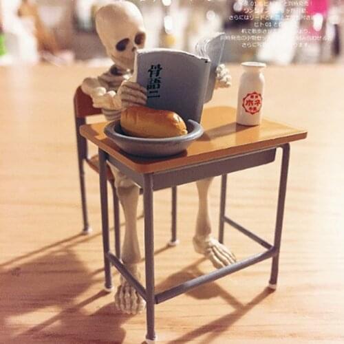 6 Pieces Dollhouse Desk Chair Set with Food Furniture Decor Kids Playset