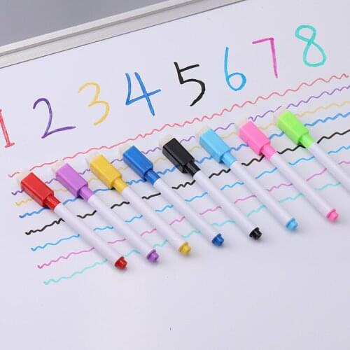 8pcs/Color School Classroom Whiteboard Markers Built-In Whiteboard Marker Eraser Office And School Supplies