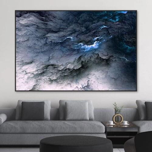 Abstract Black Blue Cloud Oil Painting Large Size Canvas Poster Art Print Living Room Bedroom Wall Decoration Blue Art Photo