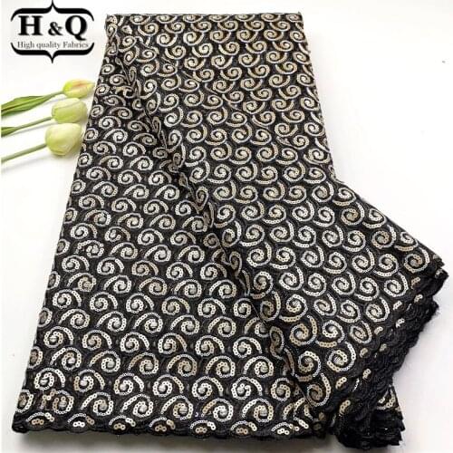 H&Q African Organza Lace Fabric 2021 High Quality French Mesh Lace Fabric With Sequin Sewing For Nigerian Wedding Dress Party 5Y