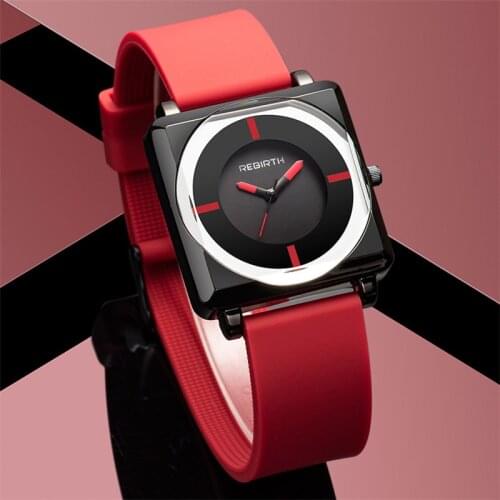 REBIRTH Classic Women Watch Top Brand Luxury Female Waterproof Clock Red Rubber Bracelet Fashion Ladies Wristwatch Gift 116