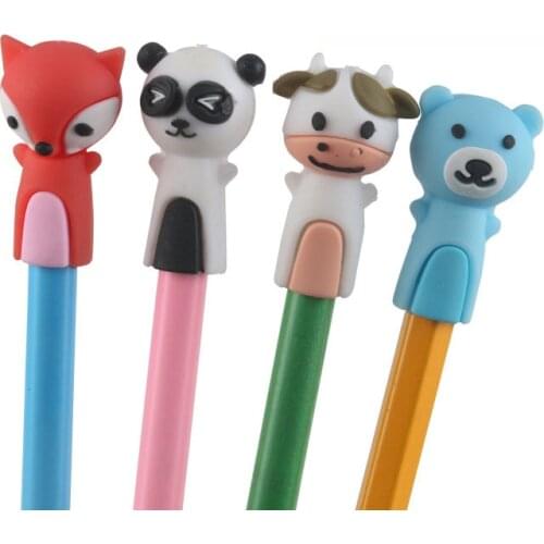 4 Pieces of Novelty Student Supplies Soft Pencil Case Grip Pen Holder Protection Pencil Stationery Pen Cap Protection Pen Tip