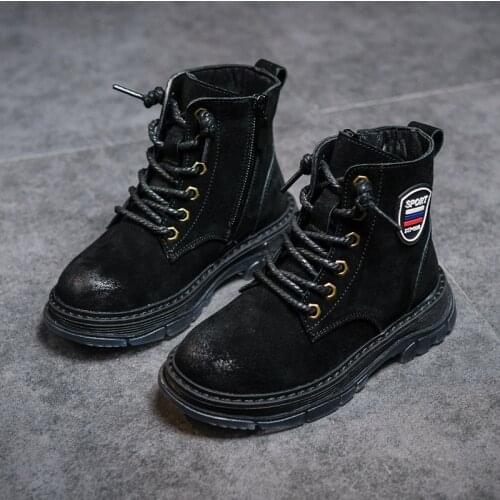 Genuine Leather childrens Martin boots 2021 autumn and winter retro rub color casual plus velvet snow warm boy boots