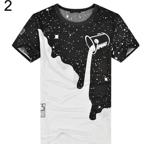 Mens Fashion T-shirt Summer Milk Poured Pattern Printed Short Sleeve Round Neck T-shirt camiseta masculina мужские футболки
