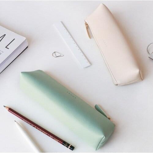 PU Leather Pencil Bag Pen Case Series Simple Triangular Shape Vintage Color Case Storage Pouch For Pens Stationery School