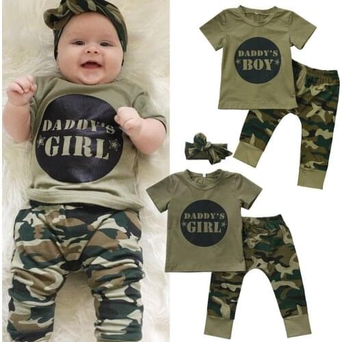 2 Pieces Newborn Infant Clothes Set Baby Boy Girl Camo T-shirt Tops Long Pants Outfits Baby Kids Clothing 6-24M