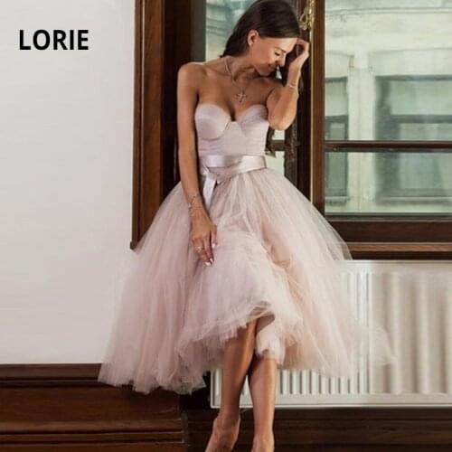 LORIE Short Pink Wedding Dresses 2019 Soft Tulle Knee Length Simple Lacing Beach Boho Bridal Gown Princess Party Dress with Belt