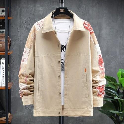 Autumn Thin Jacket Japanese Trendy Brand Mens Cashew Flower Shirt Loose Casual Plus Size Clothes Jackets for Men Coat Korean