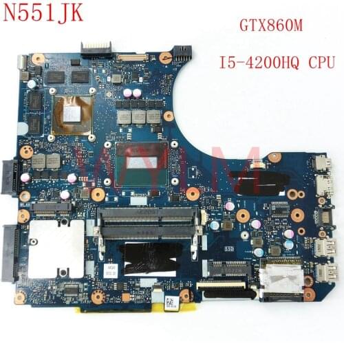 Free shipping N551JK With I5-4200HQ CPU GTX860M mainboard REV2.0 For ASUS G551JK N551JM G551JM Laptop motherboard 100%Tested