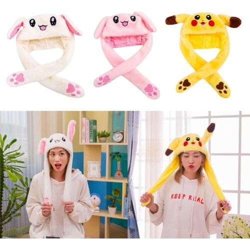 Lovely Luminous/no light Plush Rabbit Hat Funny Play Toy Up Down Moving Bunny Ears Airbag Toy Hat Girlfriend Children Gifts