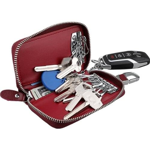 TRASSORY Multifunctional Fashion Genuine Leather Car Key Purse Holder Organizer Pocket with 12 Key Ring for Men Women