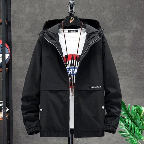 Mens Hooded Jacket Men 2021 Spring New Solid Color Windbreaker Jackets Black Coats StreetWear Casual Handsome Jacket For Men