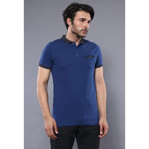 Mens Blue Polo Shirt Navy Detailed Wessi