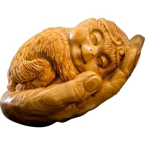 7cm Solid Wood Boxwood Carving Animal Monkey In The Palm Mens Accessories