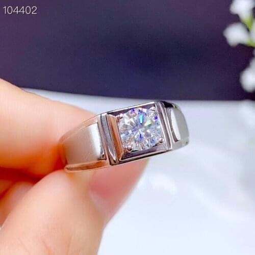 S925 Sterling Silver Men Classic Moissanite Diamond Ring 1ct Passed Diamond Test Perfect Cut D Color VVS1 Luxury Jewelry 6.5mm