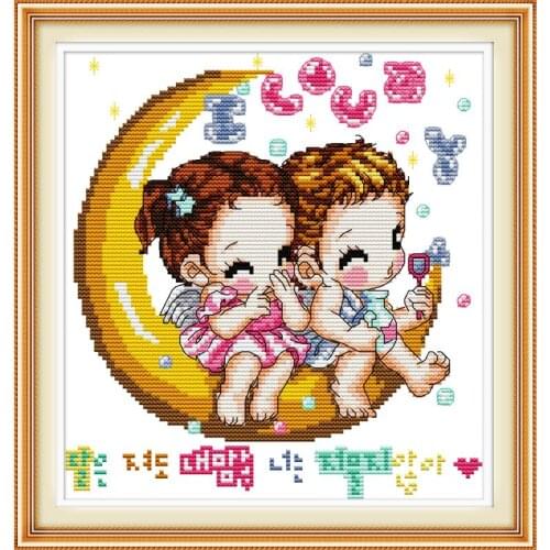 Joy Sunday Sweet Moon Little Girls Series Paintings11&14CT DMS Cross Stitch Pattern Pattern Embroider Kits DIY Needlework Sets