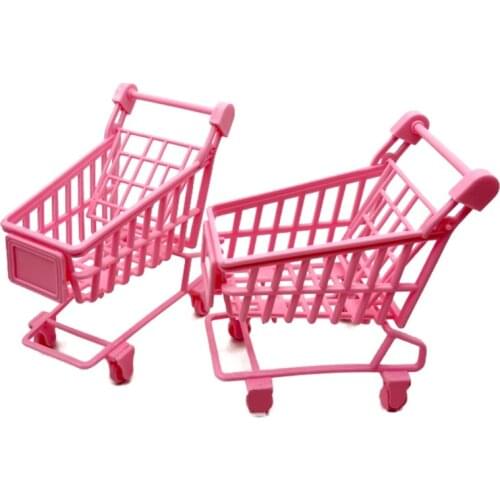 Toy Model Kit Shopping Trolley Pretend Play Toy Mini Pink Shopping Cart Role Play Accessory for DIY Dollhouse Girls Giftift