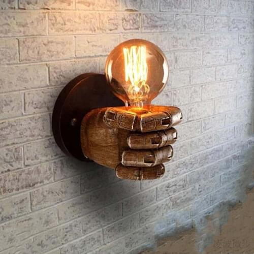 Retro Fist Wall Lamp Vintage Resin Left Right Hand Wall Lights for Home Industrial Loft Decor Bedroom Bedside Bar Wall Sconce