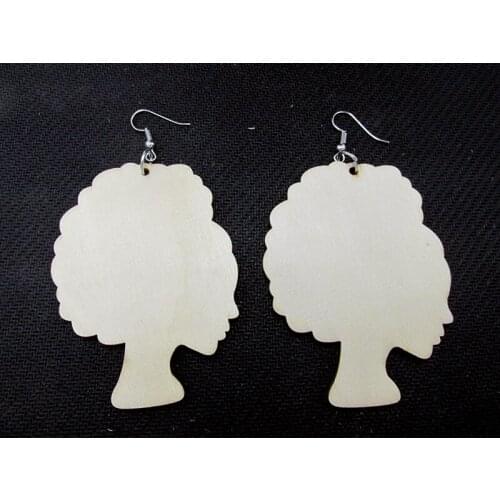 Unfinished Afro Women Wood Earrings