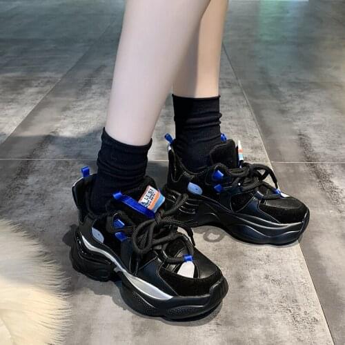 2020 New Retro Black Sneakers Women Shoes Designer Chunky Sneakers Platform Fashion Casual Shoes Woman basket femme U21-31