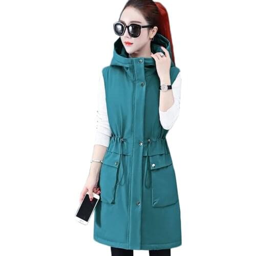 New Women Vests Warm Sleeveless Parkas Waistcoats Women Casual Hooded Vest Jacket Female Outerwear Long Cotton Padded Coat Tops