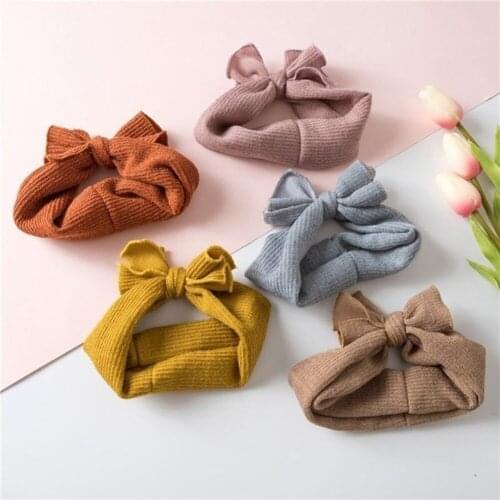 Baby Girls Bunny Kids Solid Turban Knot Bow Hair Bands Head Wrap Rabbit Knitted Headband Kids Accessories Gift