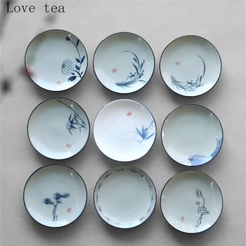 Hand-painted blue and white porcelain saucer tea coaster ceramic cup holder Japanese antique saucer tea ceremony zero match