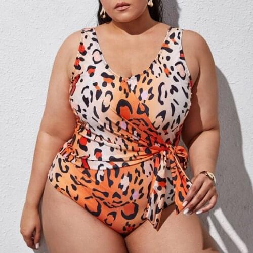 Sexy Large One Piece Bikini Leopard Print Swimsuit Womens Fashion Bandage Push-up Traje de baño Summer Fat Female Beachwear