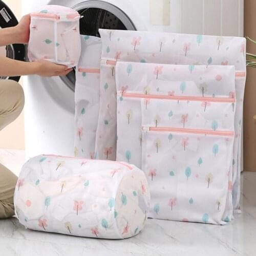 Mesh Laundry Bag Anti-Deform Wash Bag Plant Print Zipper Washing Machine Pouch Anti-scratch Bra Laundry Pouch for Home Clothes