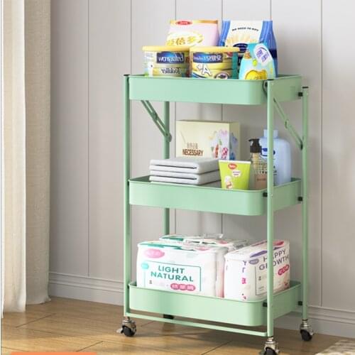 Installation-Free Foldable Mobile Trolley Storage Rack Kitchen Household Storage Rack