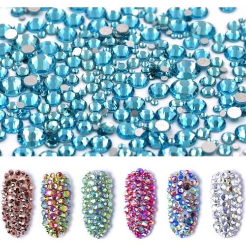 SS3-SS30&Mix Size Rhinestones Crystal Aquamarine Non HotFix Glass Strass Nail Art Decorations Rhinestone Applique