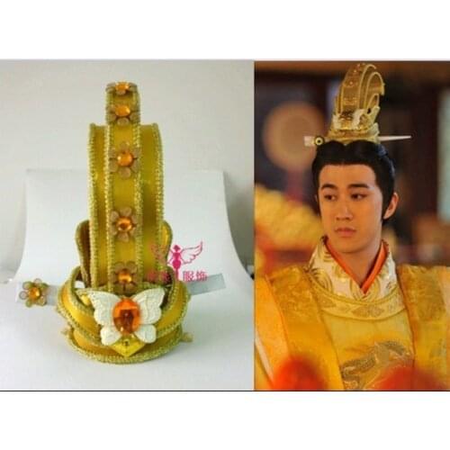 TV Play Legend of Chinese Empress Wu Mei Niang Emperor Golden Hair Tiaras Cosplay Mens Hair Piece