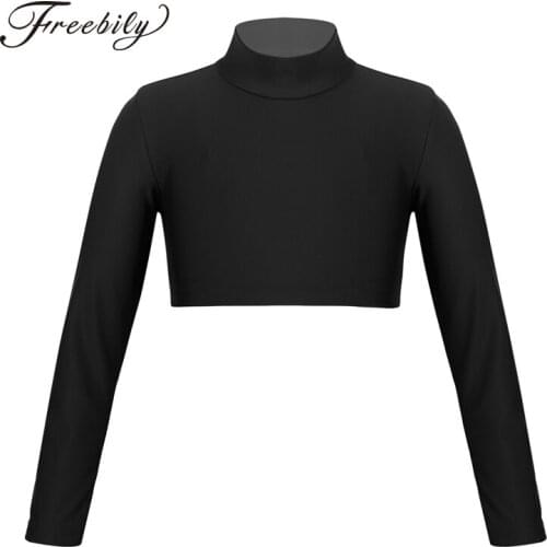 Teen Girls Solid Color Long Sleeve Crop Top for Girl Ballet Jazz Dance Stage Performance Workout Gymnastics Dance Wear