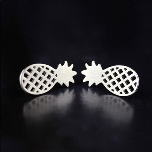 Summer Sweet Fruit Pineapple Hollow Silver Stud Earrings for Women 925 Sterling Silver Jewelry Party Earrings Mujer Bijoux SE218