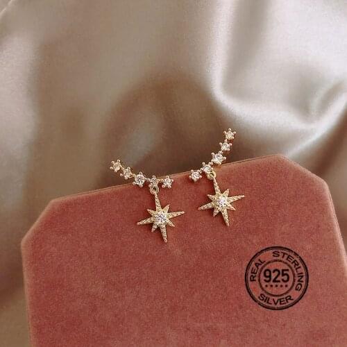 S925 Silver Earrings For Women Gold Set Zircon Crystal Eight-Pointed Star Cute Simple Fashion Design Girl Wedding Jewelry INEFFA