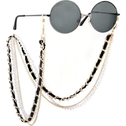 Ins Style Ladies White Pearl Sunglasses Rope Gold Cord Eyewear Women Sun Glasses Link Eyeglass Chain Lanyard Strap Accessories