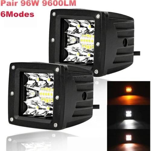 1 PAIR 3" 96W 9600LM Combo Flood Spot Led Work Light Cube pods Off road Fog Lamp white yellow Strobe Combo beam Universal