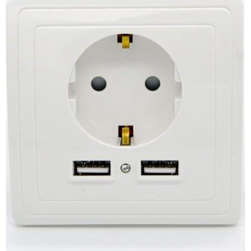 10pcs EU Standard 110~250V16A Electrical Plug Socket Dual USB 2000mA Port Wall Charger Adapter Power Outlet Free Shipping Brazil