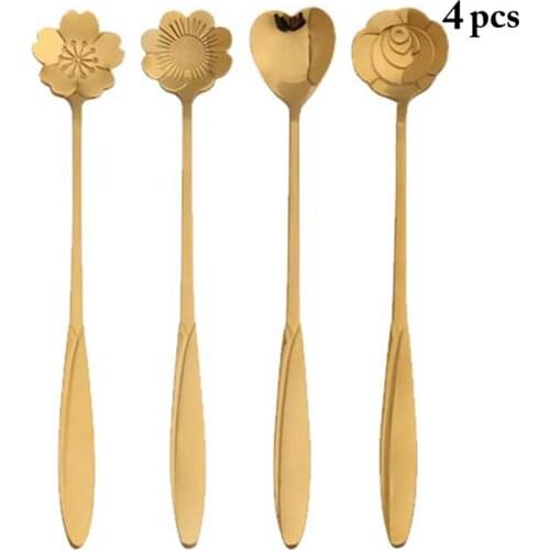 4Pcs/Set Coffee Spoon Stainless Steel Creative Assorted Shape Tea Spoon Mixing Spoon Cup Accessories Bar Tools Supplies