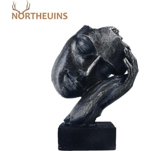 NORTHEUINS 22.5cm Resin Abstract Sleeping Mask Statue Retro Decorative Figure Figurines For Interior Room Decoration Accessories