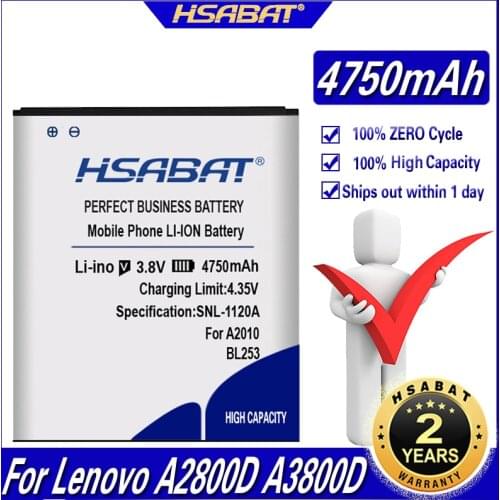HSABAT Newest BL253 4750mAh Battery for Lenovo A2800D A3800D A3600D A2580 A2860 A2010 For Lenovo Vibe A 4.0" A1000 A1000m
